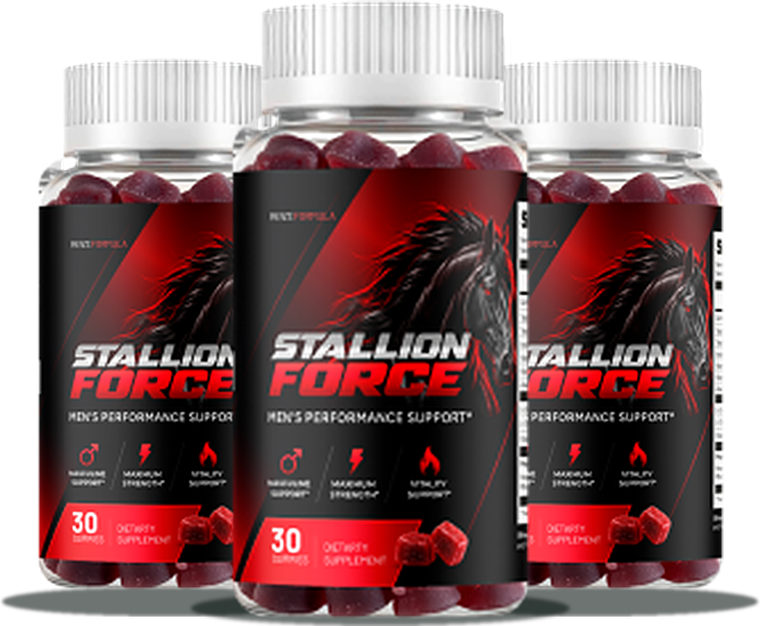 Three bottles of Stallion Force daily men's vitality gummy